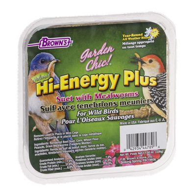 Brown's Garden Chic! Hi-Energy Plus Suet with Mealworms For Wild Birds