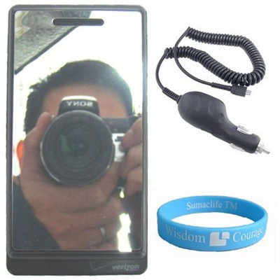 Kroo Droid By Motorola Mirror Screen Protector for Droid + Motorola Driod Car Charger + Wisdom*courage Wristband