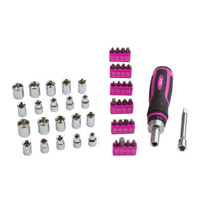 David Shaw Silverware Na Ltd Cala Pink Ratcheting Driver With Socket and Bits Set - David Shaw Silverware NA LTD