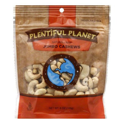 Plentiful Planet Nut Cashew 240 Raw Bag 6 OZ (Pack of 6)