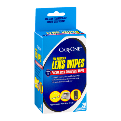CareOne Pocket Sized Streak-Free Lens Wipes Extra-Large - 20 CT