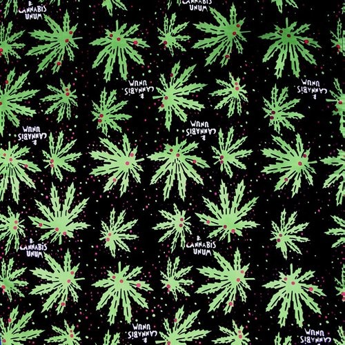 PCC One Black Bandana with Marijuana/ Weed Leafs and Words Cannabis Unum Has Hot Pink/Fuschia Dots
