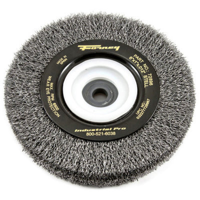 Forney 72896 Wire Bench Wheel Brush Industrial Pro Crimped with 1/2-Inch Through 2-Inch Multi Arbor