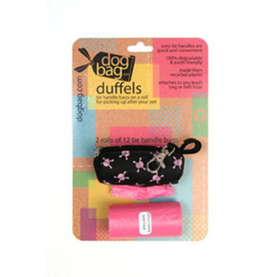 Doggie Walk Bags 2-Roll Duffel, Black/Pink Skulls