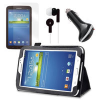 Black Folio Case with Earphones, Screen Protector, and Car Charger for Samsung Galaxy Tab 3 7