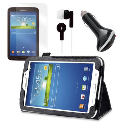 Black Folio Case with Earphones, Screen Protector, and Car Charger for Samsung Galaxy Tab 3 7