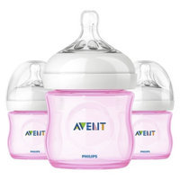 Philips Avent BPA Free Natural 4 Ounce Polypropylene Bottles, Pink, 3-