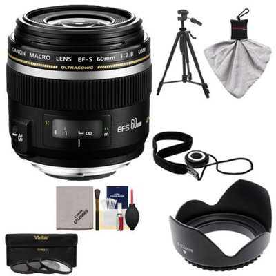 Canon EF-S 60mm f/2.8 Macro USM Lens with 3 UV/CPL/ND8 Filters + Lens Hood + Tripod + Kit for EOS 6D, 70D, 5D Mark II III, Rebel T3, T3i, T4i, T5, T5i, SL1 DSLR Cameras