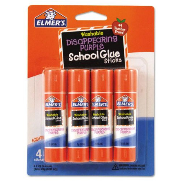 Borden Elmer's Washable School Glue Sticks, Disappearing Purple, 4/Pack