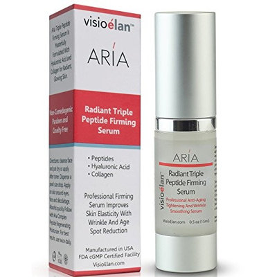 Visio Elan™ BEST 3 Peptide Firming Serum With Hyaluronic Acid & Collagen - Lift & Tighten Facial Skin, Neck & Around Eyes - Anti Aging Rejuvenation Improves Elasticity, Wrinkles & Age Spots - For All Skin Types - Visio Elan