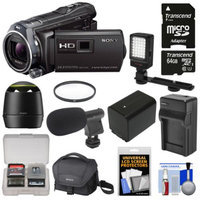 Sony Handycam HDR-PJ810 32GB 1080p HD Video Camera Camcorder with Projector with 64GB Card + Speaker + Battery & Charger + Case + Microphone + LED Light + Kit