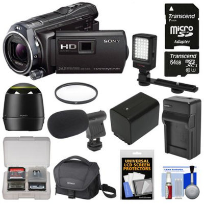 Sony Handycam HDR-PJ810 32GB 1080p HD Video Camera Camcorder with Projector with 64GB Card + Speaker + Battery & Charger + Case + Microphone + LED Light + Kit