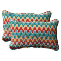 Pillow Perfect Outdoor 2-Piece Rectangular Toss Pillow Set - Red/Turquoise Chevron