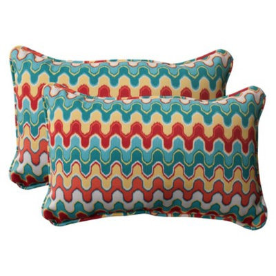 Pillow Perfect Outdoor 2-Piece Rectangular Toss Pillow Set - Red/Turquoise Chevron