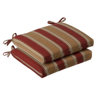 Pillow Perfect Outdoor 2-Piece Chair Cushion - Tan/Red Stripe