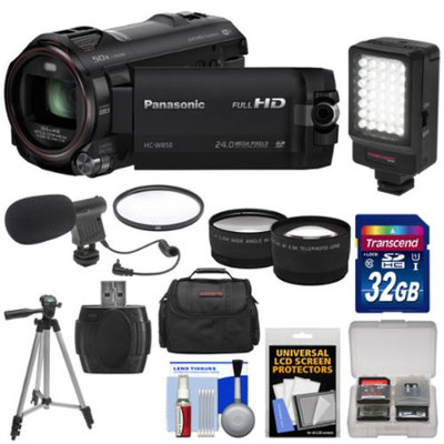 Panasonic HC-W850K Twin Recording HD Wi-Fi Video Camera Camcorder with 32GB Card + Case + LED Light + Mic + Tripod + Filters + Telephoto/Wide Lens Kit