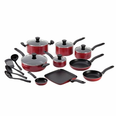 T-Fal A777si64 Initiatives 18-Piece Cookware Set, Red, 1 ea
