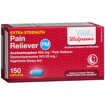 Walgreens Pain Reliever Extra Strength PM Caplets, 150 ea