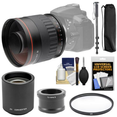 Vivitar 500mm f/6.3 Mirror Lens with 2x Teleconverter (=1000mm) + Monopod + Filter + Kit for Olympus Pen/OM-D & Panasonic Lumix Micro Four Thirds Camera