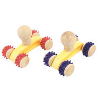 2 Pcs Wooden 4 Rolling Wheels Design Body Roller Massager Tool Red Blue