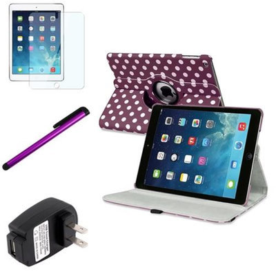 Insten INSTEN Purple/White Polka Dot 360 Leather Case Cover+Guard Pen For Apple iPad Air 5 Gen