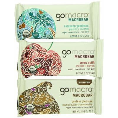 GoMacro Organic Variety Pack of Peanut Butter Chocolate Chip, Granola with Coconut, and Cherries and Berries, 1.8 oz- 2.5 oz Bars (Pack of 15)