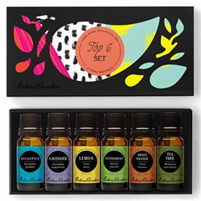 Top 6 100% Pure Therapeutic Grade Basic Aromatherapy Sampler Essential Oil Gift Set- 6/10 ml of Eucalyptus, Lavender (Bulgarian), Lemon, Peppermint, Sweet Orange and Tea Tree by Edens Garden