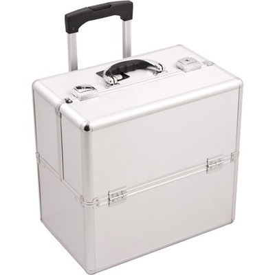 Sunrise 3-Tier Easy Slide Trays Rolling Makeup Case with Dividers in Silver Aluminum Finish