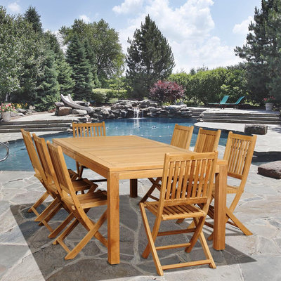 Aurora 9 Piece Rectangular Teak Patio Dining Set