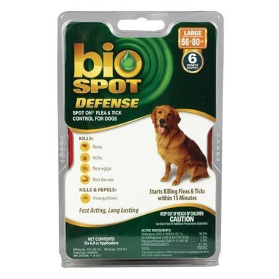 Bio Spot Defense Spot on Flea and Tick Dogs 56-80-Pound, 6-Month Supply