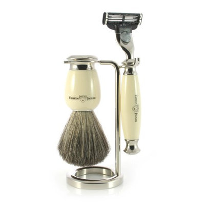 Edwin Jagger Simulated Ivory and Nickel Shaving Set