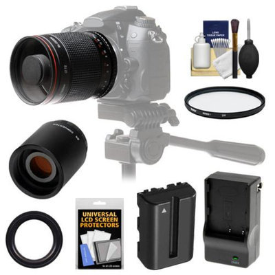 Vivitar 500mm f/8.0 Mirror Lens with 2x Teleconverter (=1000mm) + NP-FM500H Battery & Charger + Filter + Accessory Kit for SLT-A57, A58, A65, A77, A99 DSLR Cameras