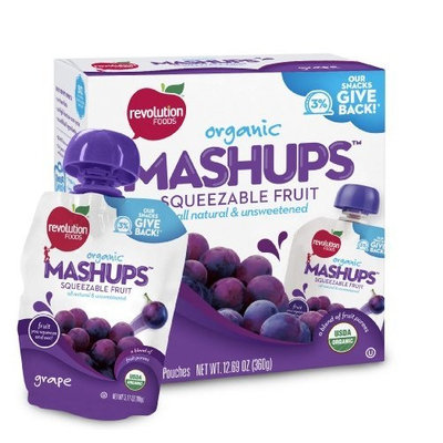 Revolution Foods Organic Mashups Squeezable Fruit, Grape, 4 - 3.17 oz Packets, (Pack of 6)