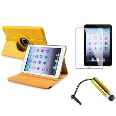 Insten iPad Mini 3/2/1 Case, by INSTEN Yellow Rotating Leather Case Stand+Protector/Pen for Apple iPad Mini 3rd 3 2nd 1 1st Gen