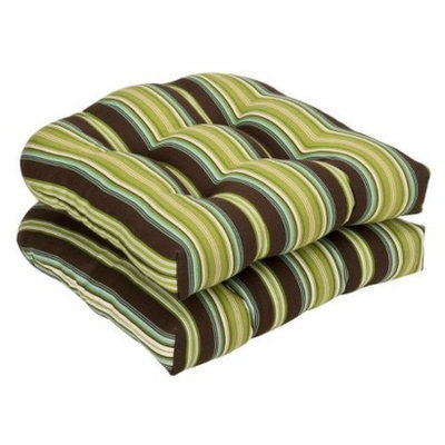 Pillow Perfect Outdoor 2-Piece Chair Cushion Set - Brown/Green Stripe