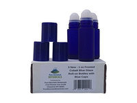 Pure Mountain Botanicals 3 Roll On Glass Bottles in Frosted Cobalt Blue Color with Blue Caps