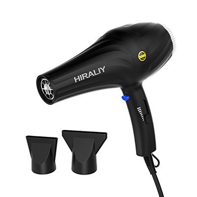 HIRALY YL-8899 Hair Dryer 2000 Watt AC Motor Professional Negative Ionic Blow Dryer with 2 Blow Dry Attachments (Black)