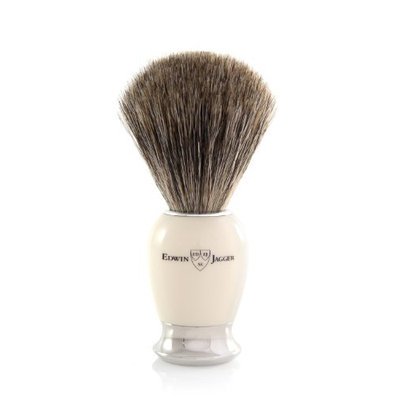 Edwin Jagger 81SB587 Simulated Ivory Pure Badger Hair Shaving Brush with Nickel Plated Collar and End Cap