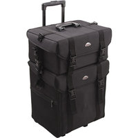 Sunrise 26.5 Inch 2-in-1 Nylon Soft-sided Pro Rolling Makeup Case with Drawers and Brush Holder in Black