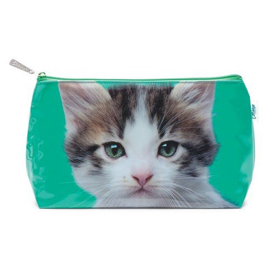 Catseye Kitten On Green Cosmetic Wash Bag