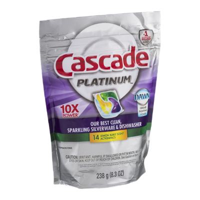 Cascade Platinum Dishwasher Detergent Lemon Burst Scent Actionpacs - 14 CT