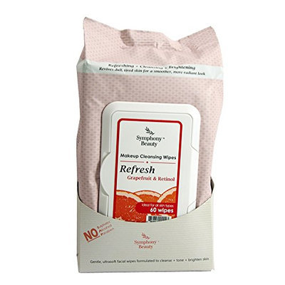 Symphony Beauty Makeup Cleansing Wipes 60 Wipes (Refresh-Grapefruit & Retinol)