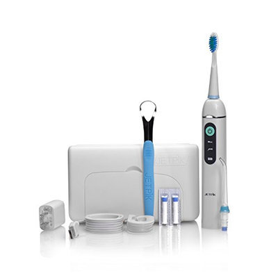 Jetpik JP200 Travel-Rechargeable Electric Dental Flosser Oral Irrigator with Pulsating Floss-Water Jet Pik Power and Sonic Toothbrush