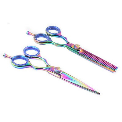 Suvorna Professional Barber Razor Edge Titanium Coated Hair Cutting and Texturizing Scissors Set Razpro P50
