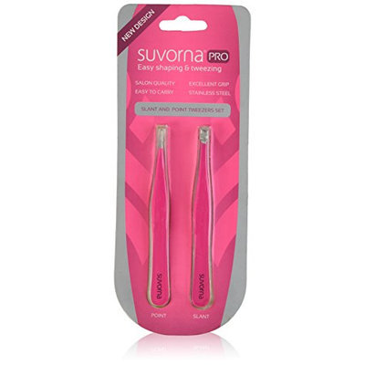 Suvorna Pointed and Straight Tip Tweezers Set Pink Color (2 for 1)