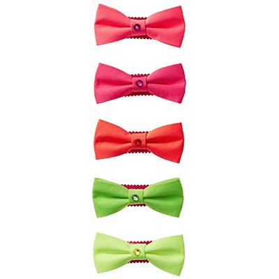 Curls & Pearls Kid's Neon Bow Clip with Crystal-Set of 5
