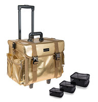 SHANY Makeup Artist Soft Rolling Trolley Cosmetic Case with Free Set of Mesh Bags - Gold Medal
