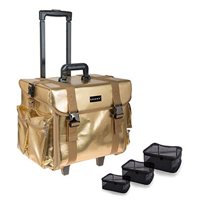 SHANY Makeup Artist Soft Rolling Trolley Cosmetic Case with Free Set of Mesh Bags - Gold Medal