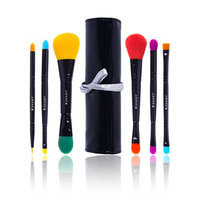 SHANY 6 Piece Double Sided Travel Brush Set with Pouch Synthetic and Natural Hair