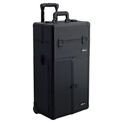 Sunrise 2-in-1 Aluminum Rolling Cosmetic Makeup Artist French Door Case with 3 Sliding Trays and 4 Drawers